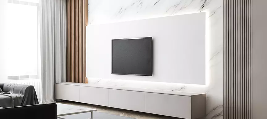 Add Backlighting On the TV Wall Design in Hall
