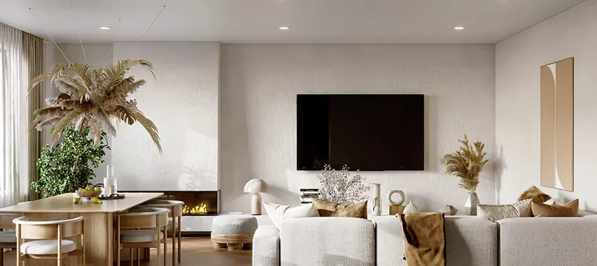 Creamy White TV Wall Paint Colour Ideas