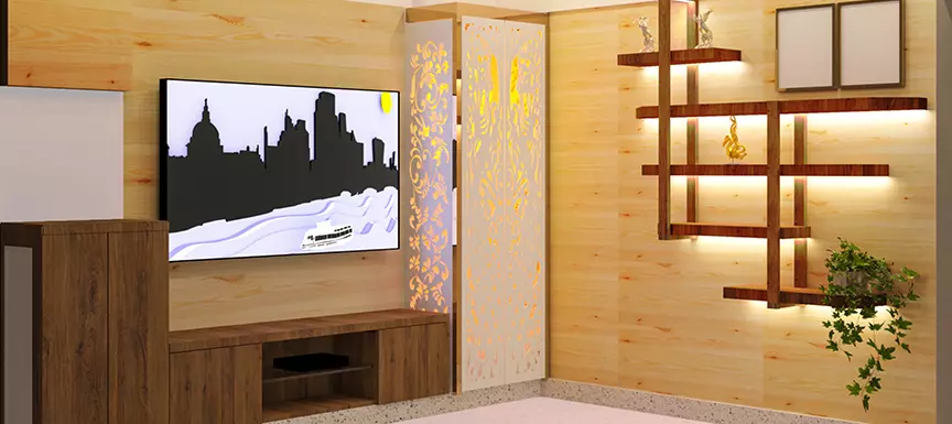 Glass And Gold Modern TV Wall Design