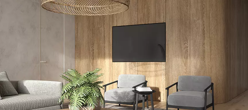 TV Into The Wall With Wood Frame