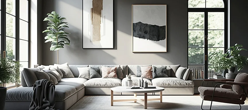 Living Room Accent Wall with Grey & White