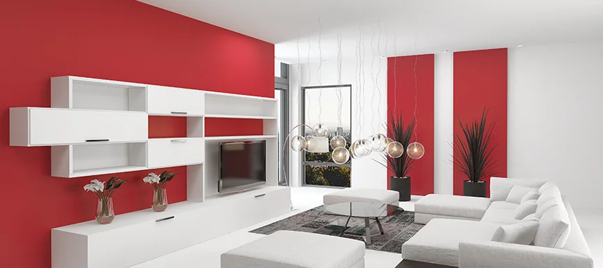 Living Room Accent Wall with Red & White