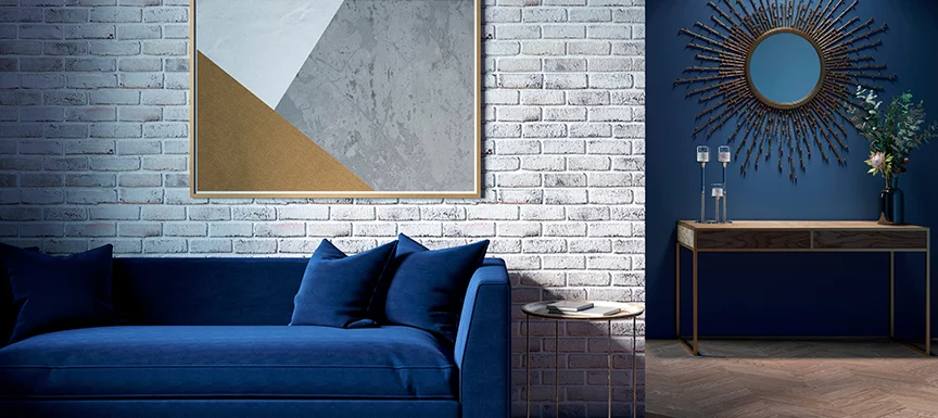 Navy Blue and White Brick Accent Wall Colour Combinations