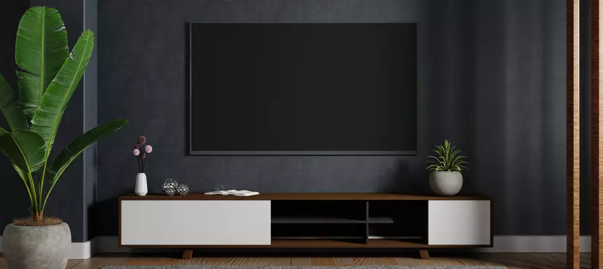 Living Room Modern TV Wall Design- Vintage Ethnic Fusion