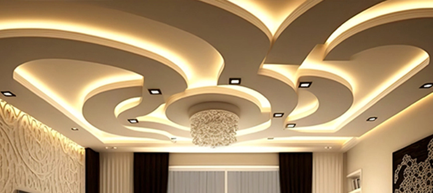 Tray-Shaped False Ceiling for Living Room with LED lights