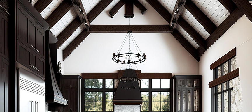 Dark Wood Ceiling Design for Dining Room