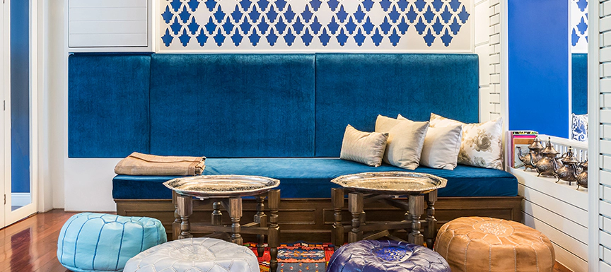 Moroccan Tile Designs Used As Wall Stencils in Living Rooms
