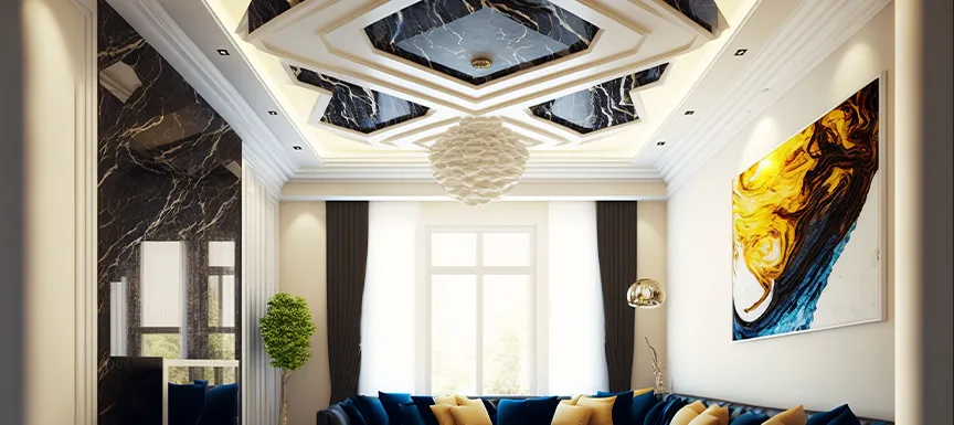Coffered POP Ceiling Design - POP Design for Living Room