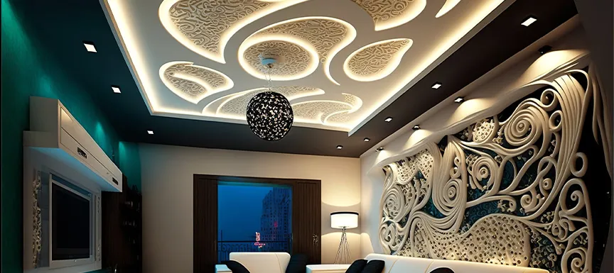 Curvy or Circular POP Ceiling Design for Living Room