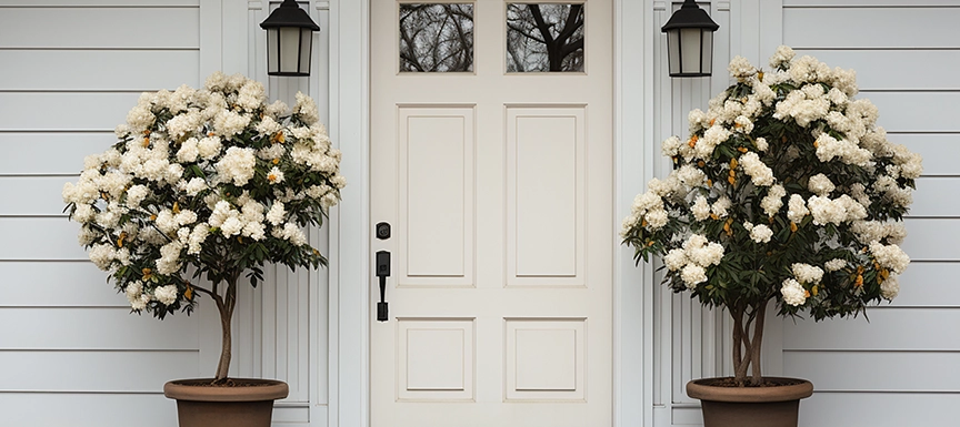 Pearl White Main Gate Colour with flowers