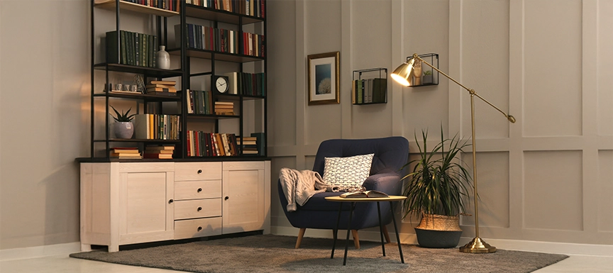 Decorative Shelf Wall Design with Lighting Accents