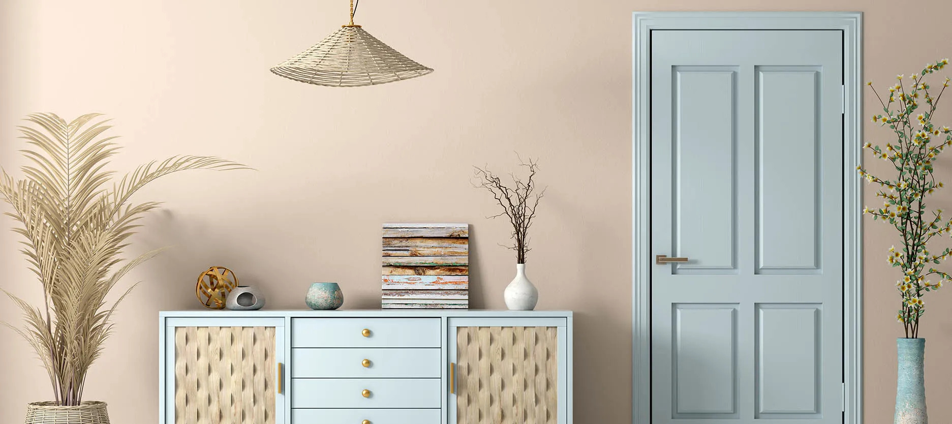 Blue and beige bedroom colours easily serve as a backdrop to your furntire and household items