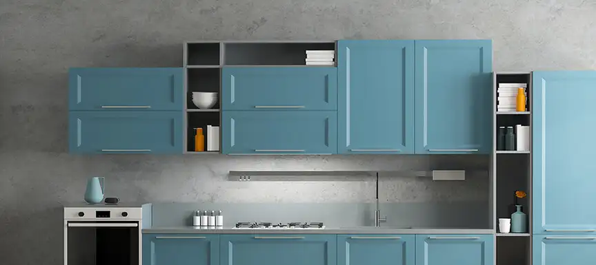Blue Kitchens with Grey Textured Backdrops