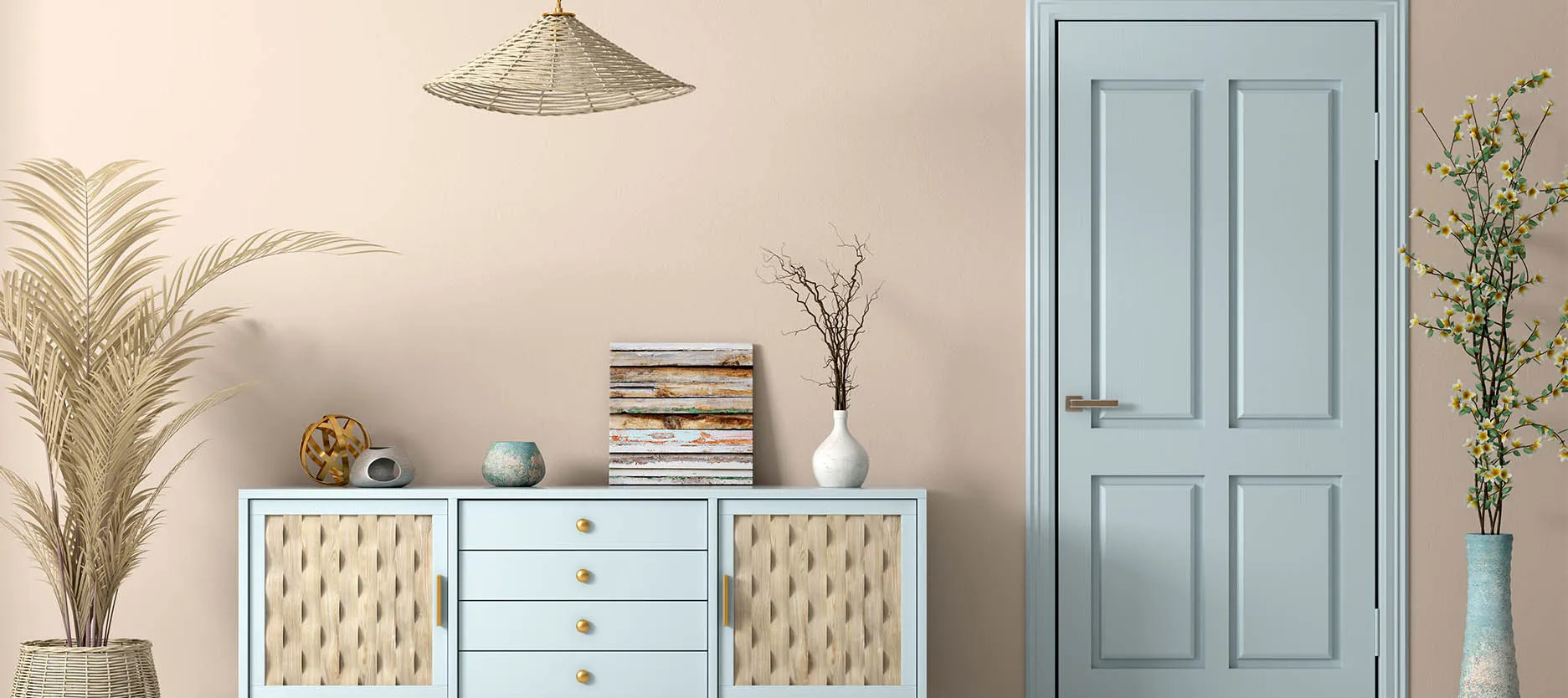 Colour combination for walls: Sky Blue and Pale Peach