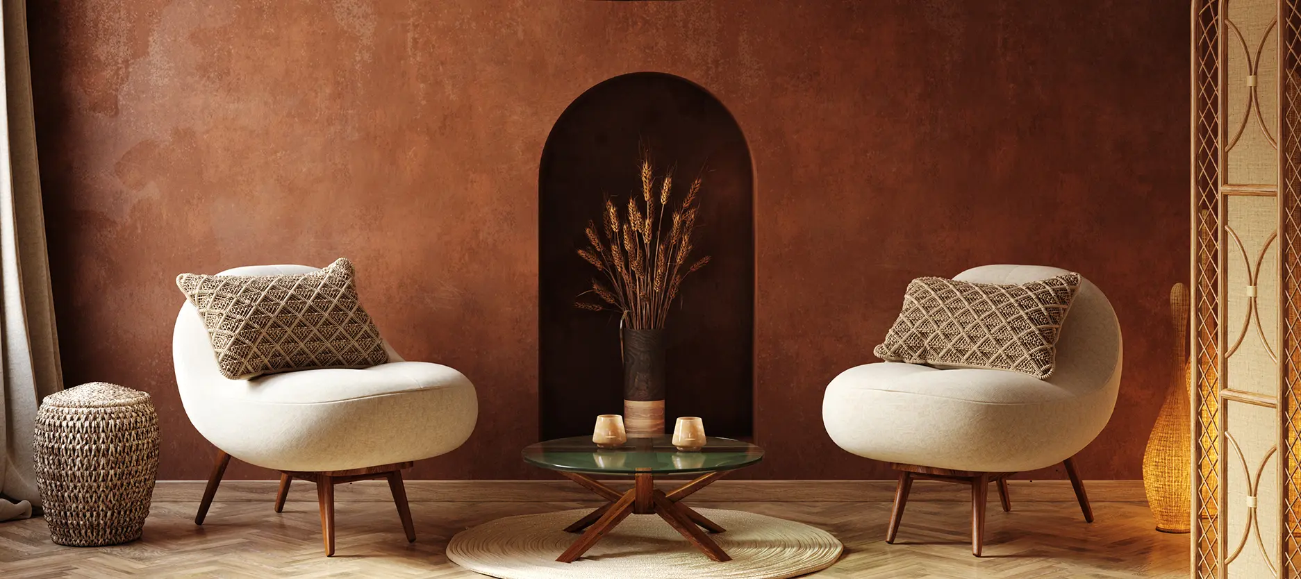Brown and rustic golden living room colour combination