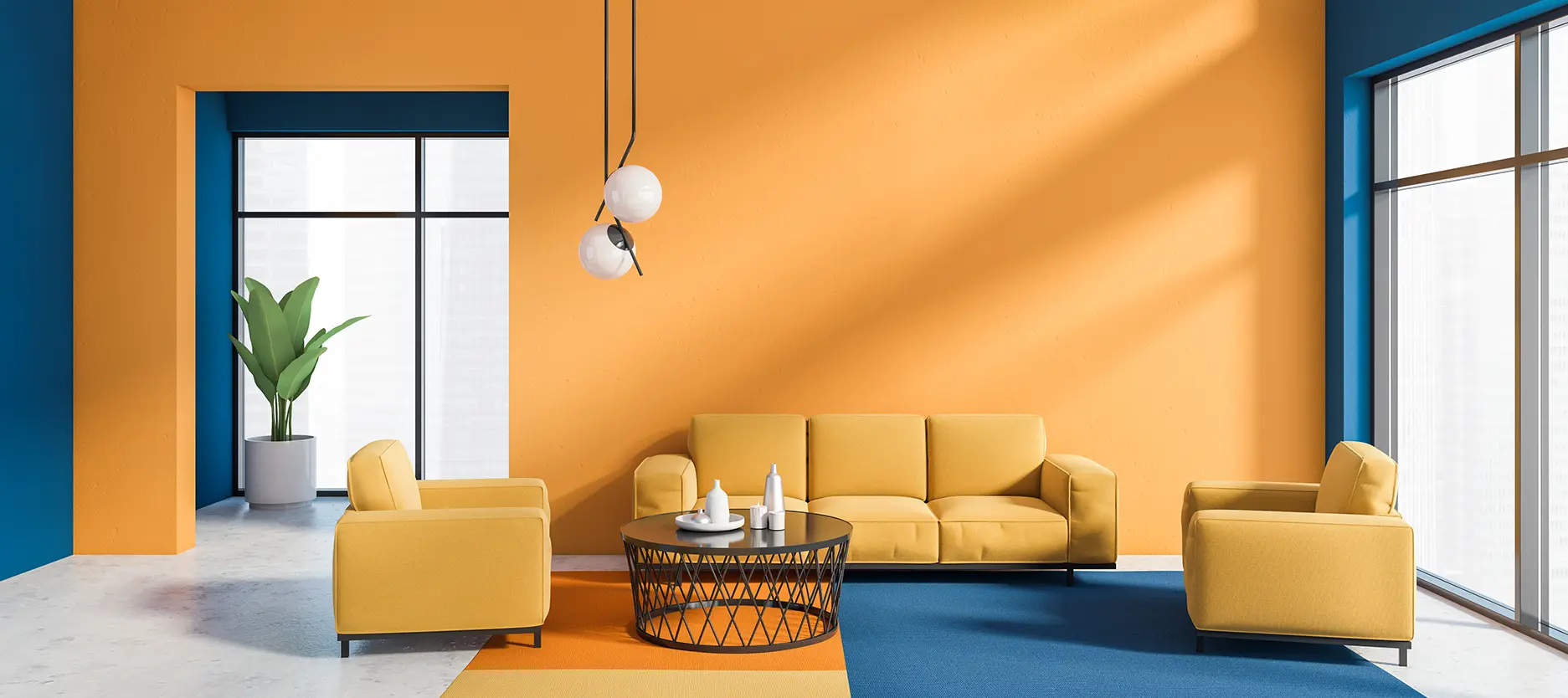 Orange and blue living room colour combination