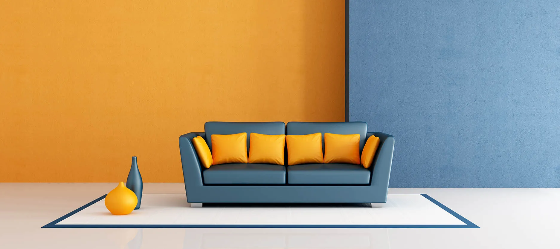 Dark orange and denim blue bedroom wall colour combination