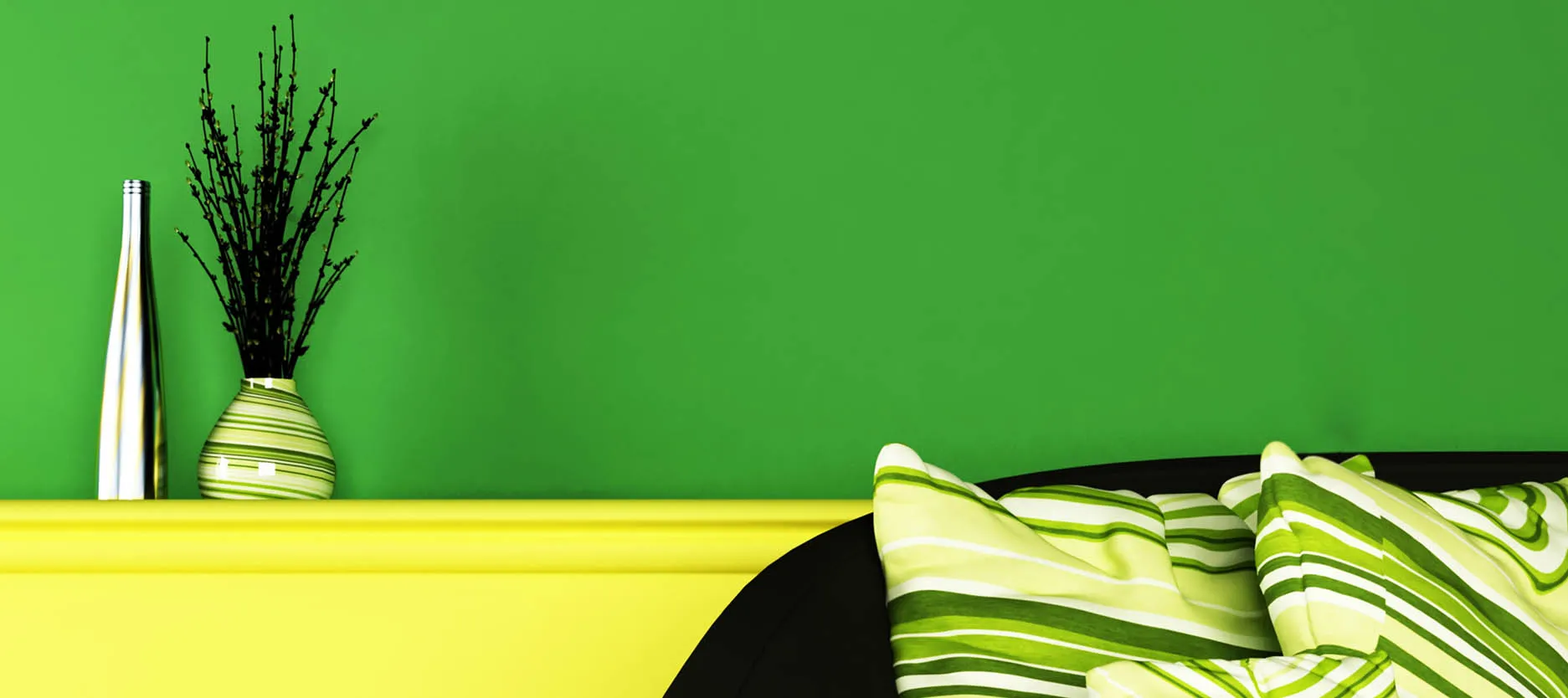 Green and sunny yellow two colour combination for bedroom walls