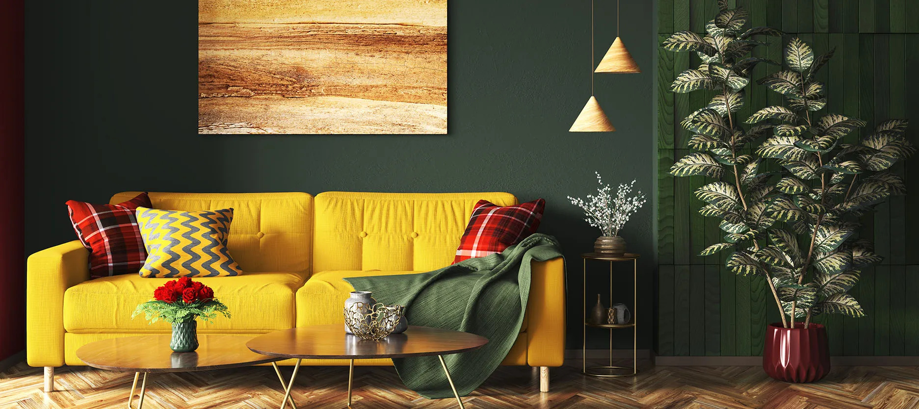 Maize Yellow and Moss Green colour combination for your Home
