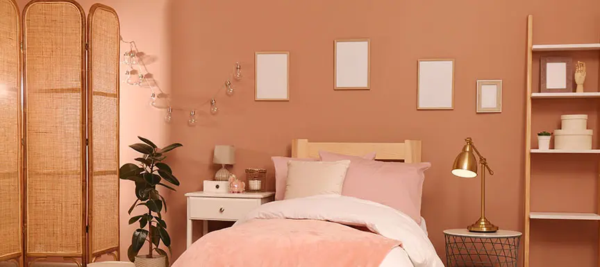 Orange and pink two colour combination for bedroom walls