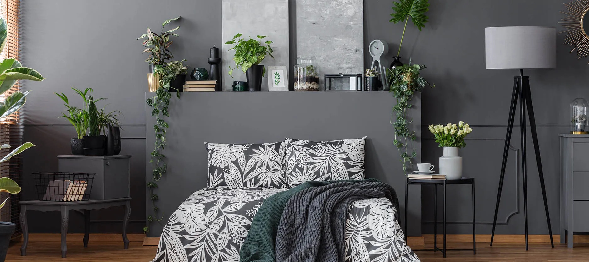 Varied greyscale - a two colour combination for bedroom walls with a minimalist décor