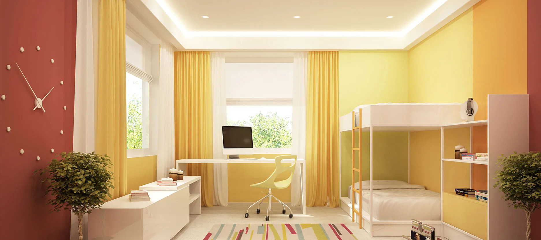 Yellow and Apple Red colour combination for your Home
